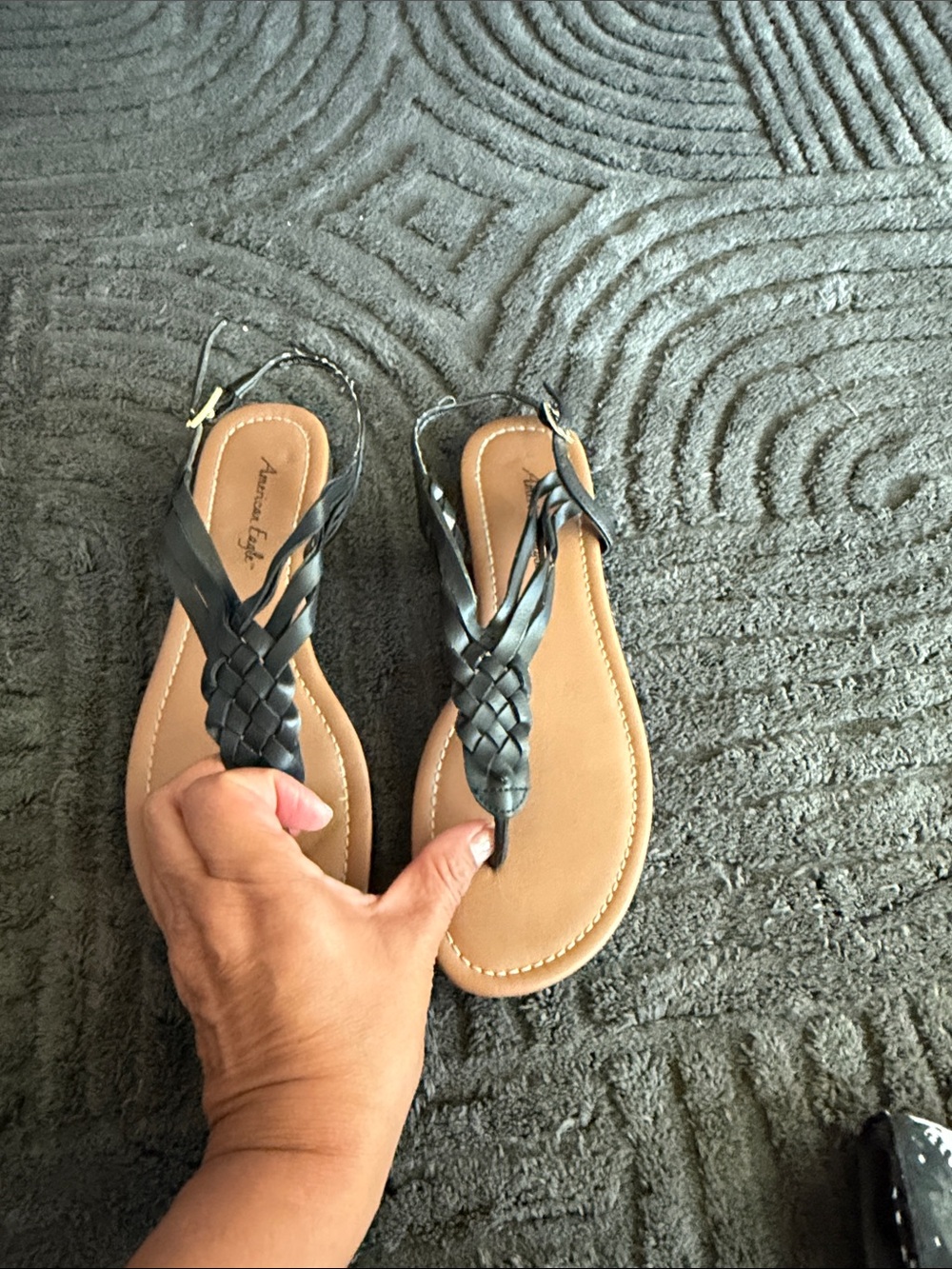 American Eagle Outfitters Black Braided T-Strap Sandals
